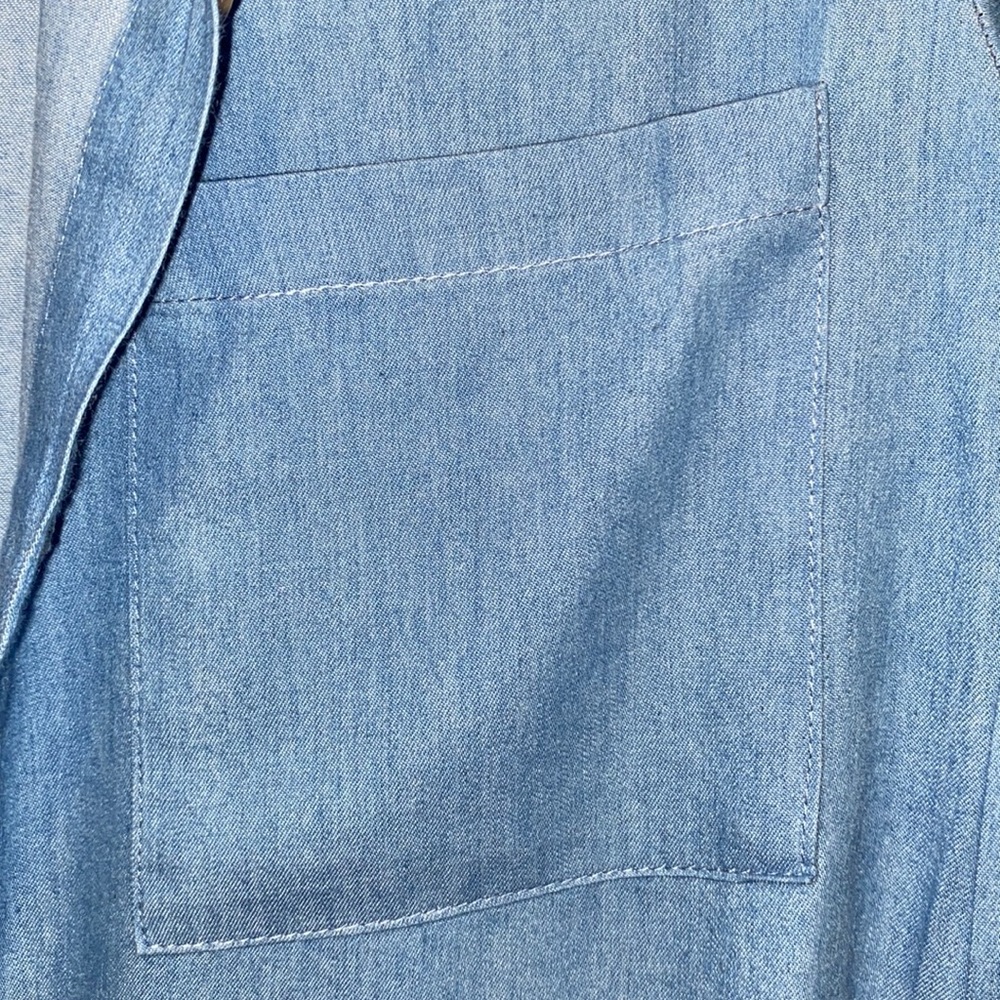 DENIM DUSTER BLUE LONG SLEEVES COLLAR SPLITS SZ XS - Picture 4 of 11